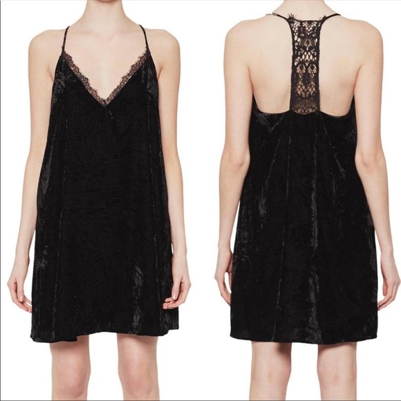 French Connection Velvet Mini Slip Dress Lace 6 - Picture 1 of 7